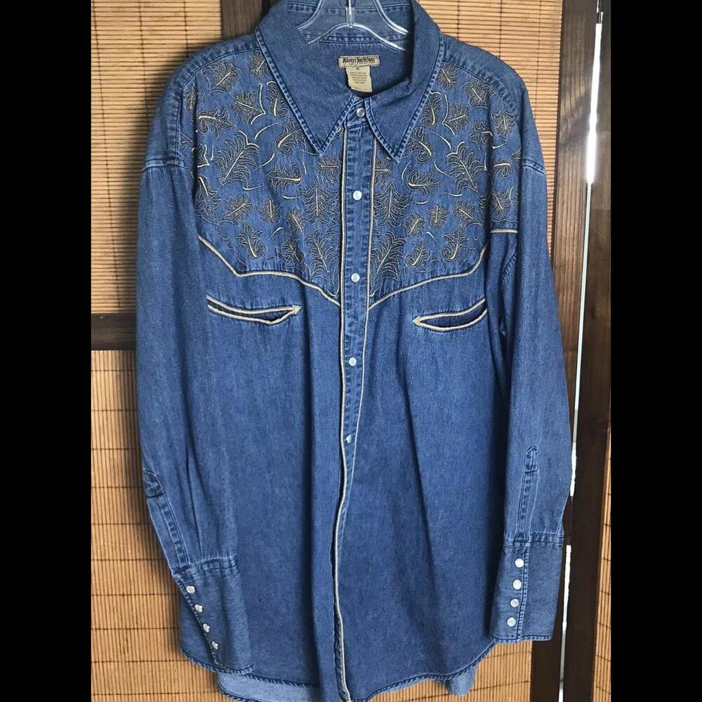 Alan Jackson collection Womens Western pearl snap denim shirt XL cotton